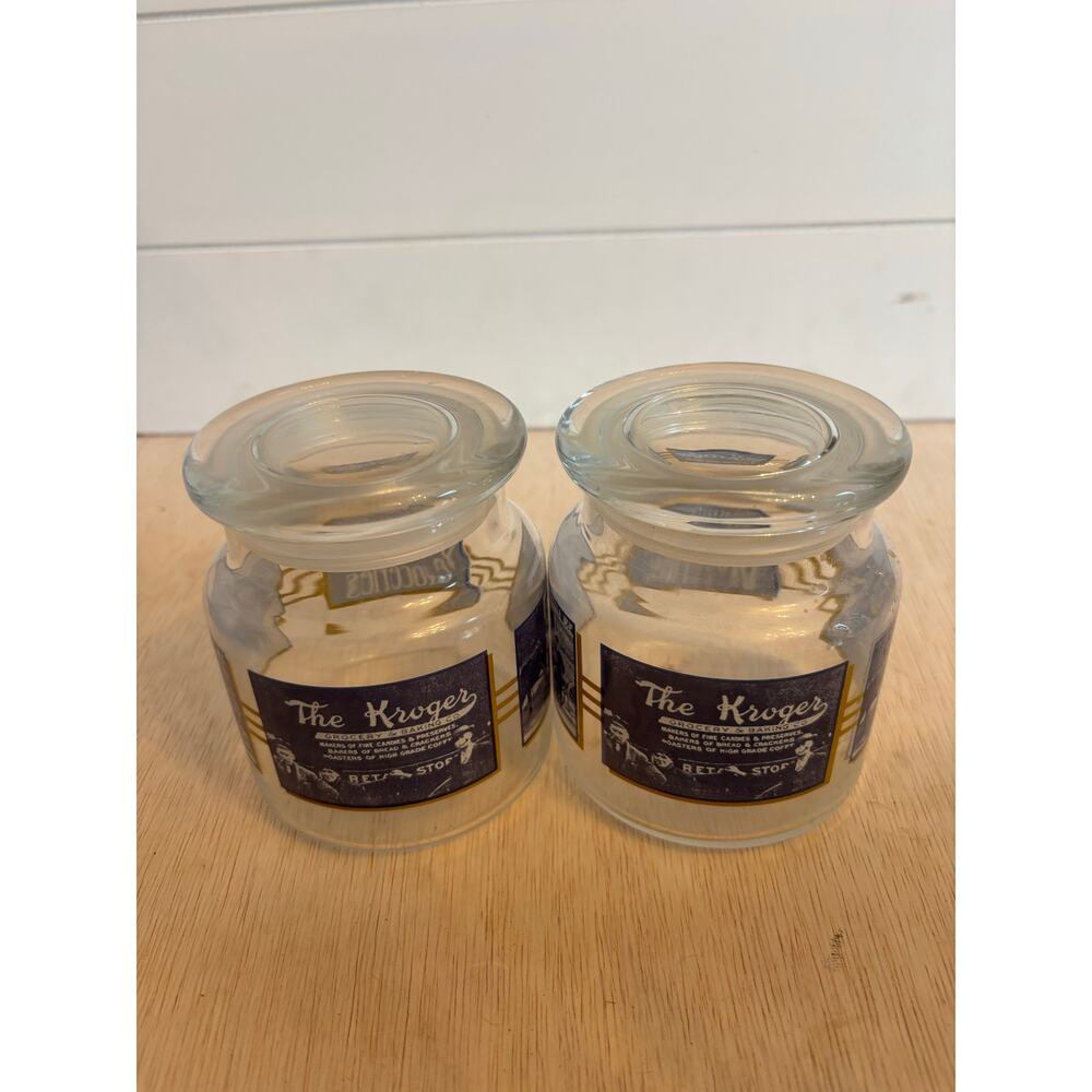 Vintage Anchor Hocking BH Kroger Groceries Glass Jar & Lid Advertising Lot of 2